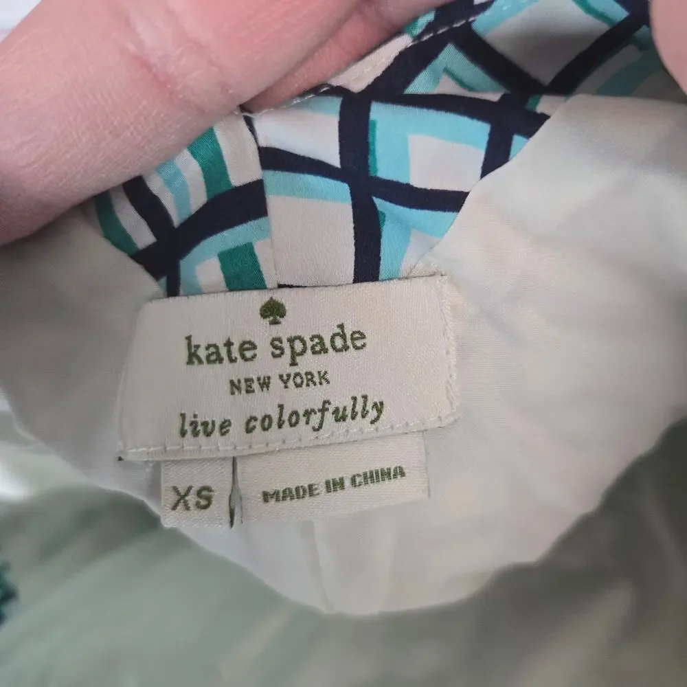 Kate Spade Tatiana Top & Mindy Pant Set 0/XS Brezeblock Blue White Plaid Preppy